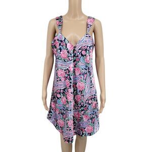 Kathryn Vintage Satin Slip Dress Chemsie Nightgown Pink Blue Paisley Floral